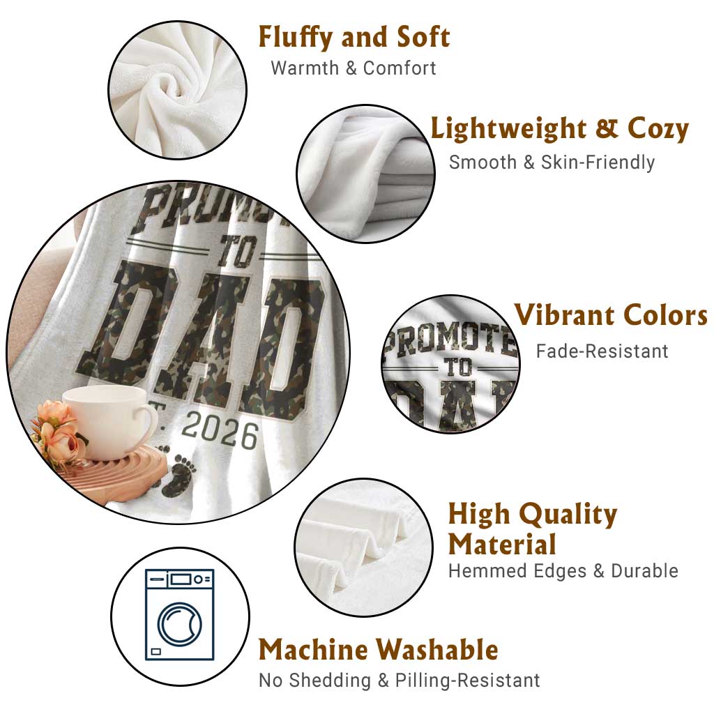 Camouflage Promoted To Dad Est 2026 Throw Blanket Camo Pregnancy Announcement Graphic