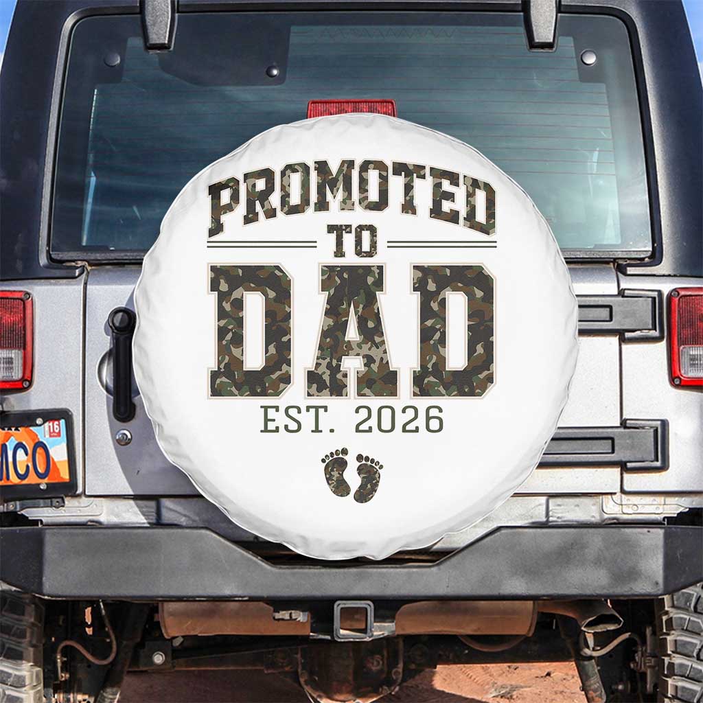 Camouflage Promoted To Dad Est 2026 Spare Tire Cover Camo Pregnancy Announcement Graphic