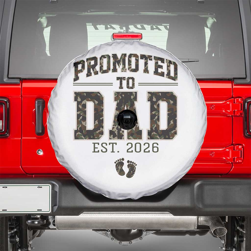 Camouflage Promoted To Dad Est 2026 Spare Tire Cover Camo Pregnancy Announcement Graphic