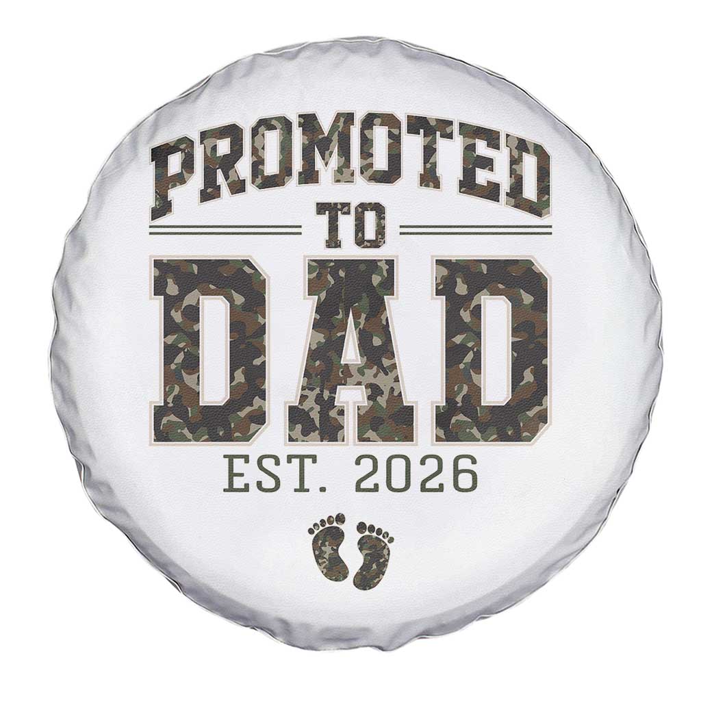 Camouflage Promoted To Dad Est 2026 Spare Tire Cover Camo Pregnancy Announcement Graphic