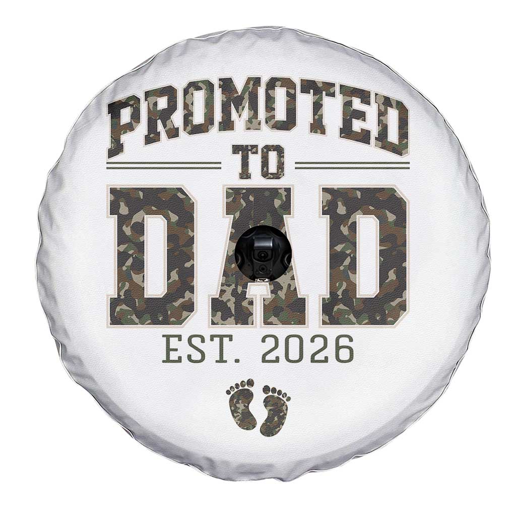 Camouflage Promoted To Dad Est 2026 Spare Tire Cover Camo Pregnancy Announcement Graphic