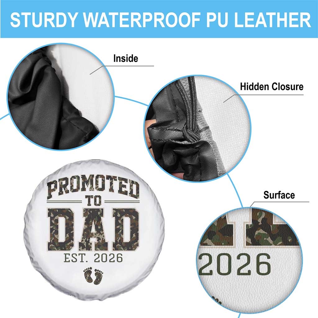 Camouflage Promoted To Dad Est 2026 Spare Tire Cover Camo Pregnancy Announcement Graphic