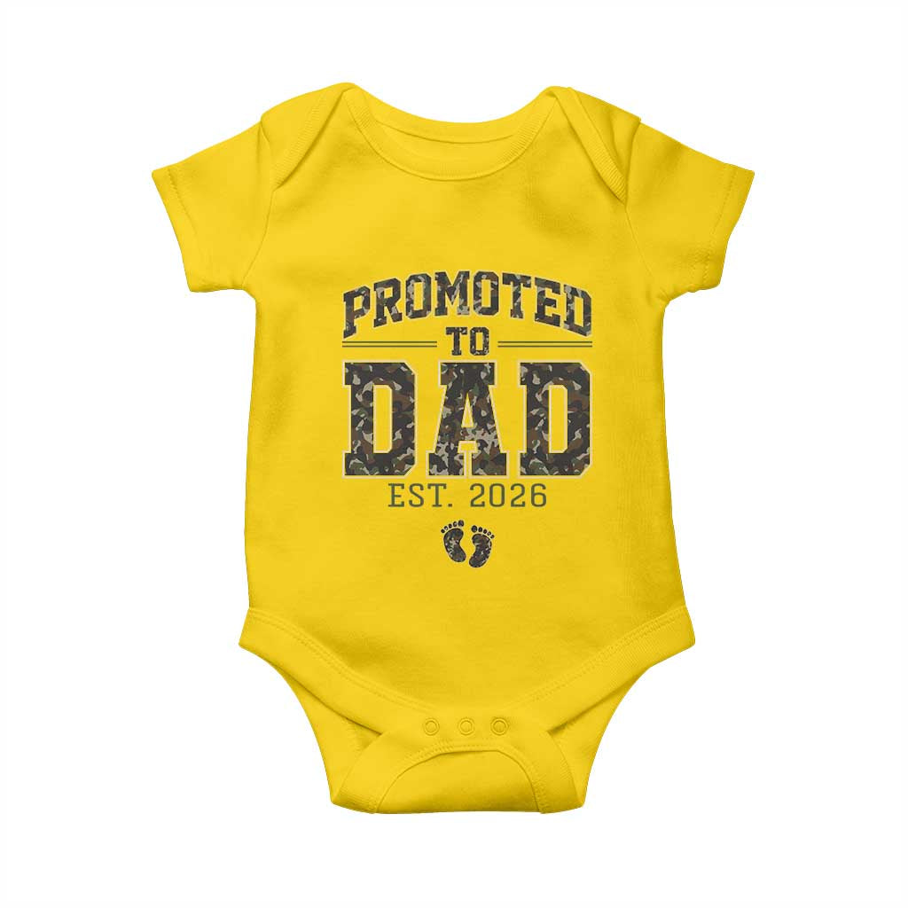 Camouflage Promoted To Dad Est 2026 Baby Onesie Camo Pregnancy Announcement Graphic