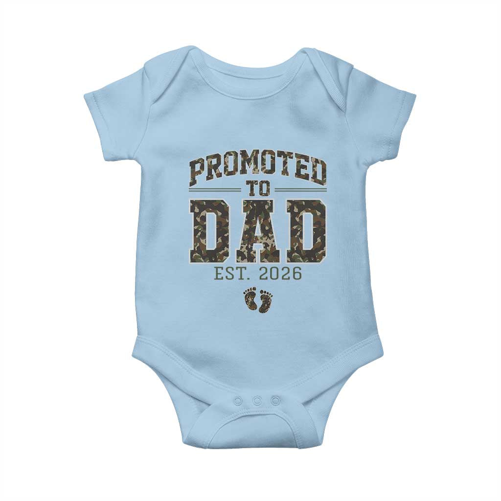 Camouflage Promoted To Dad Est 2026 Baby Onesie Camo Pregnancy Announcement Graphic