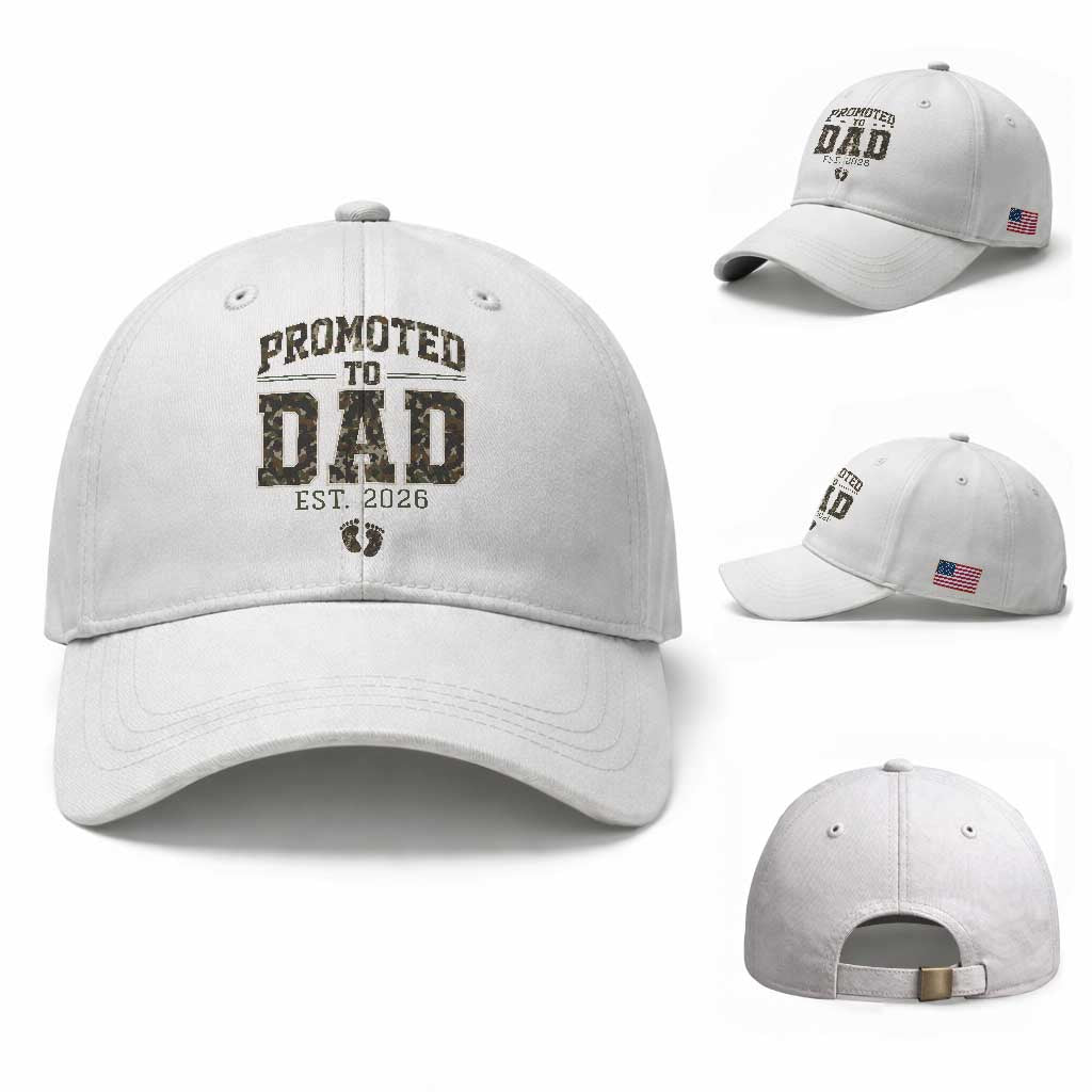 Camouflage Promoted To Dad Est 2026 Baseball Cap Camo Pregnancy Announcement Graphic