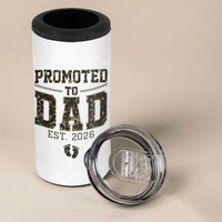 Camouflage Promoted To Dad Est 2026 4 in 1 Can Cooler Tumbler Camo Pregnancy Announcement Graphic