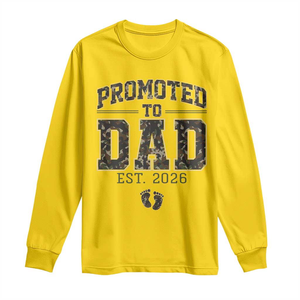 Camouflage Promoted To Dad Est 2026 Long Sleeve Shirt Camo Pregnancy Announcement Graphic