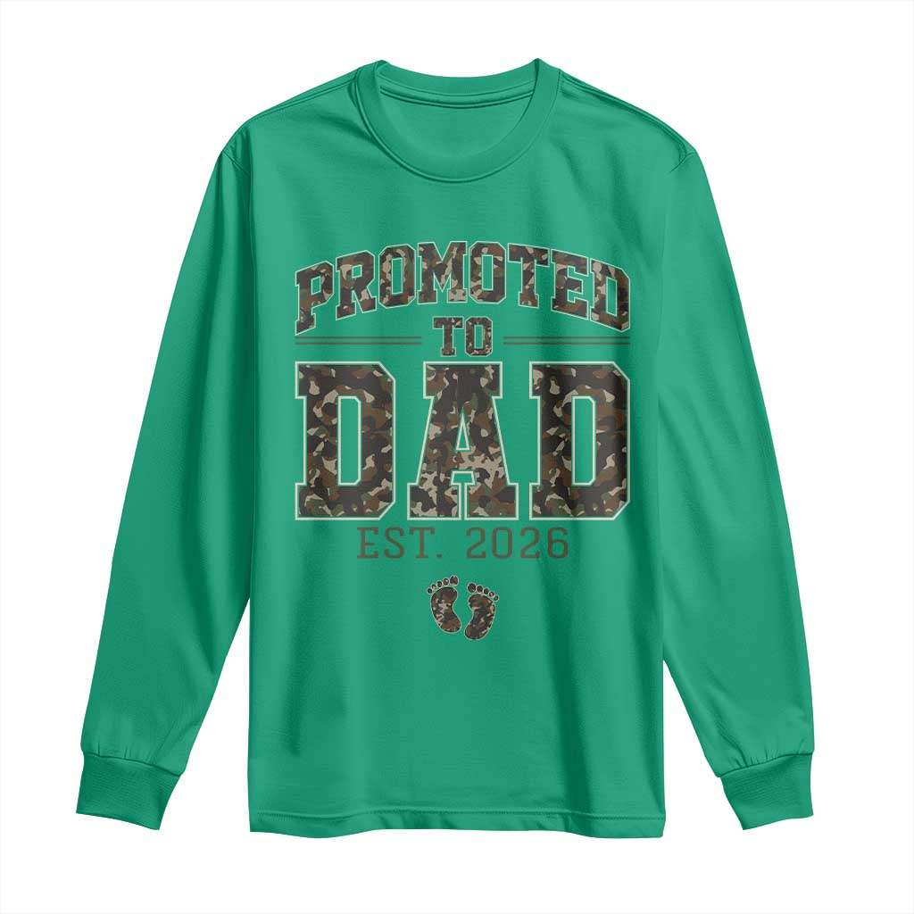 Camouflage Promoted To Dad Est 2026 Long Sleeve Shirt Camo Pregnancy Announcement Graphic