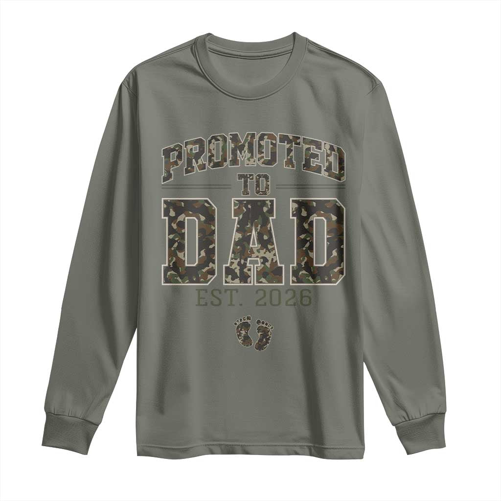 Camouflage Promoted To Dad Est 2026 Long Sleeve Shirt Camo Pregnancy Announcement Graphic