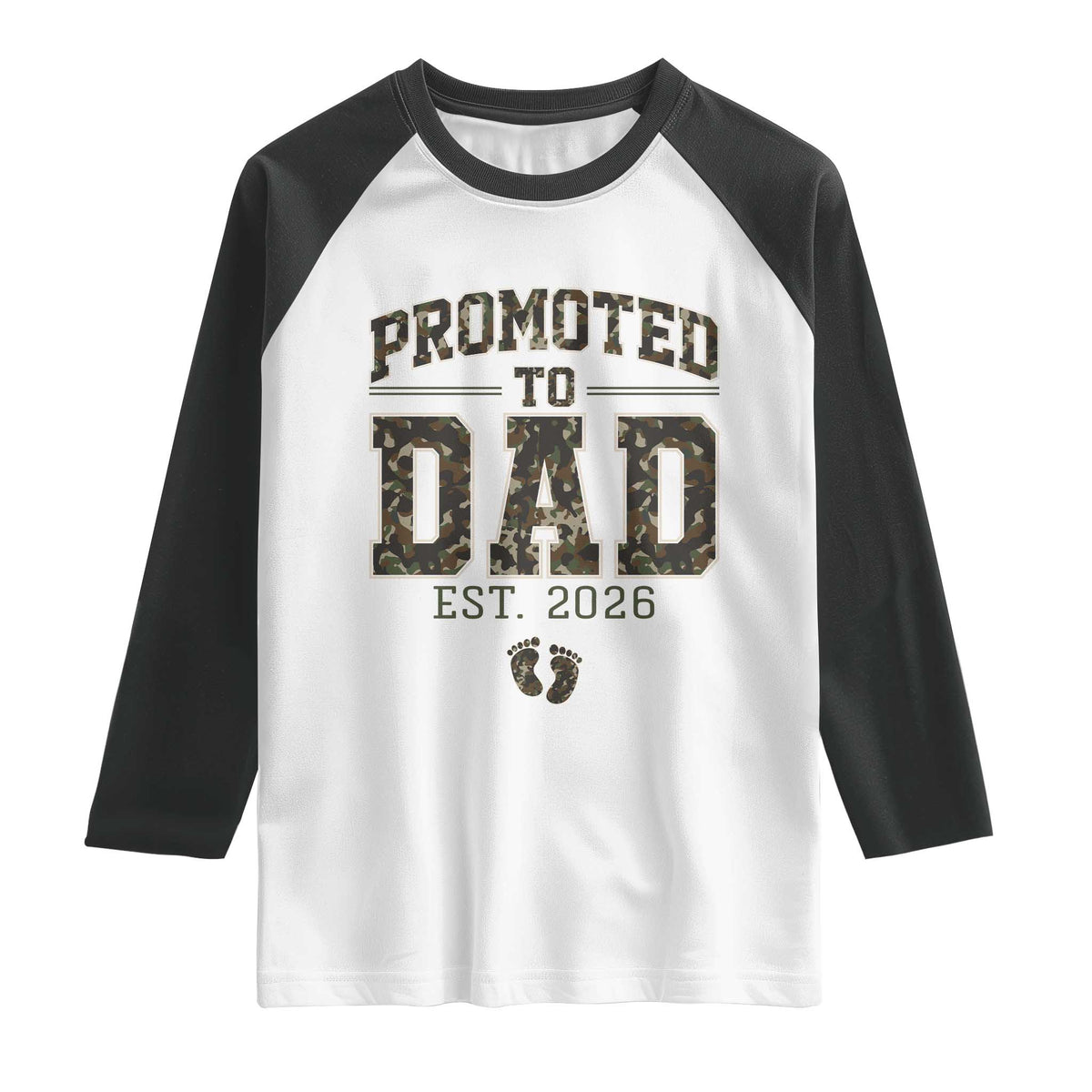 Camouflage Promoted To Dad Est 2026 Raglan Shirt Camo Pregnancy Announcement Graphic