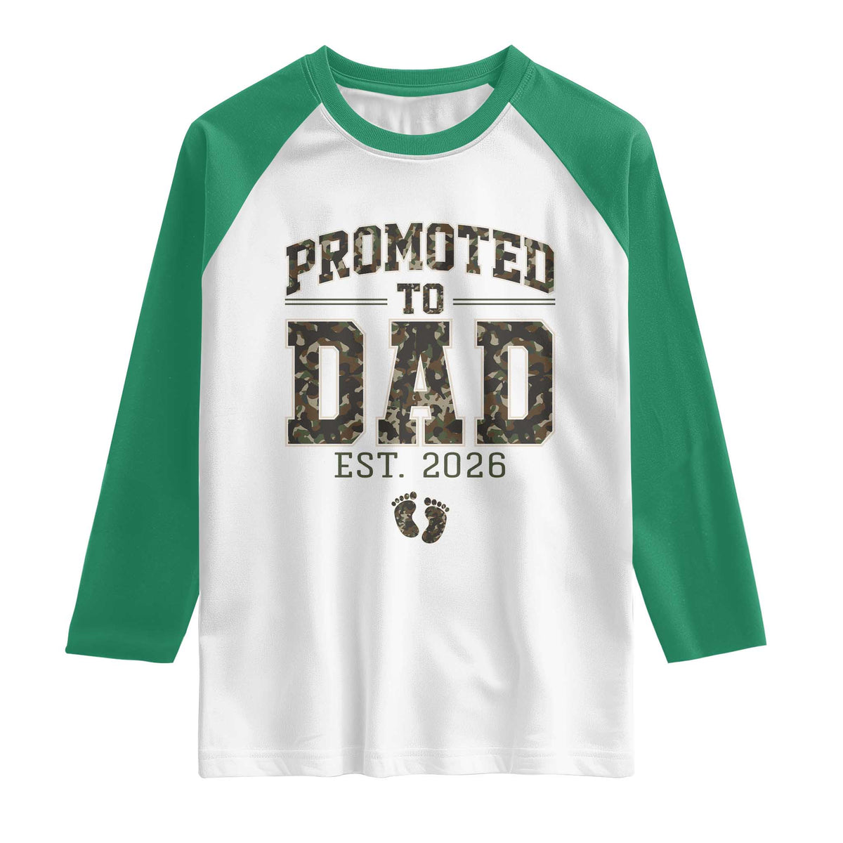 Camouflage Promoted To Dad Est 2026 Raglan Shirt Camo Pregnancy Announcement Graphic