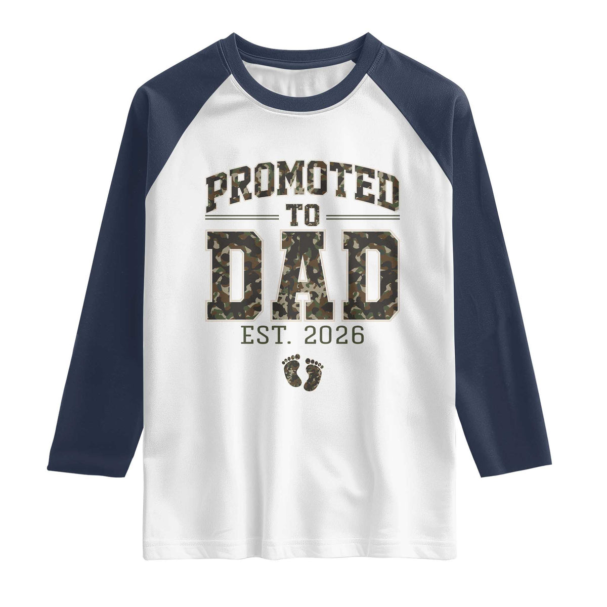 Camouflage Promoted To Dad Est 2026 Raglan Shirt Camo Pregnancy Announcement Graphic