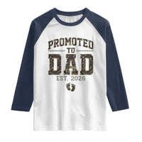 Camouflage Promoted To Dad Est 2026 Raglan Shirt Camo Pregnancy Announcement Graphic