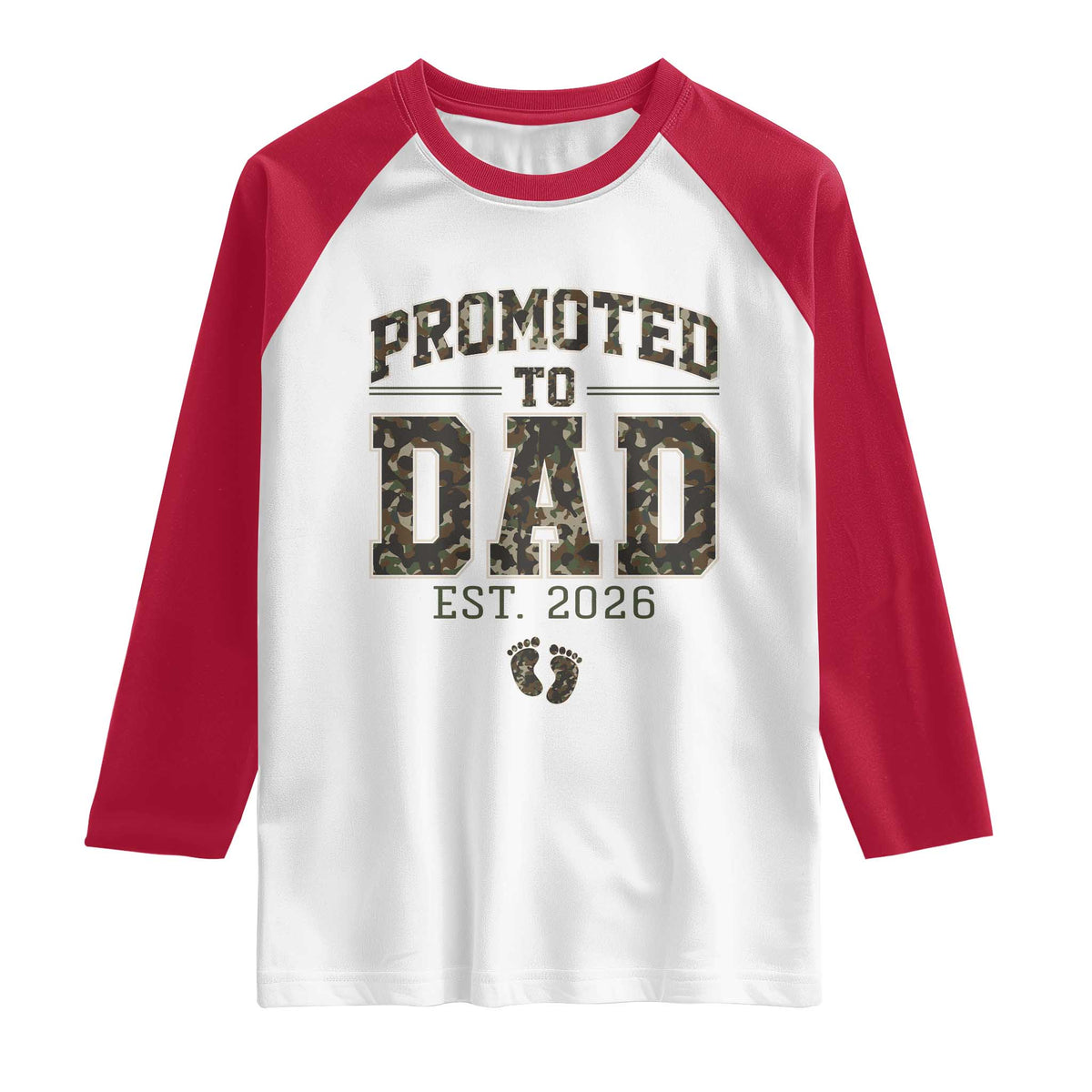 Camouflage Promoted To Dad Est 2026 Raglan Shirt Camo Pregnancy Announcement Graphic