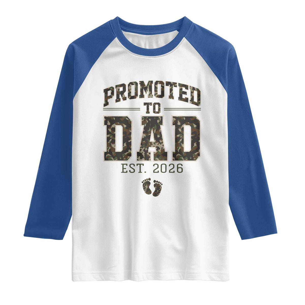 Camouflage Promoted To Dad Est 2026 Raglan Shirt Camo Pregnancy Announcement Graphic
