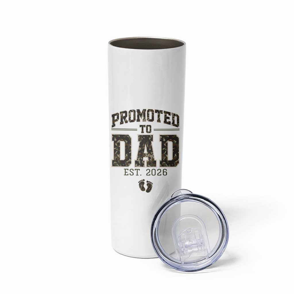 Camouflage Promoted To Dad Est 2026 Skinny Tumbler Camo Pregnancy Announcement Graphic