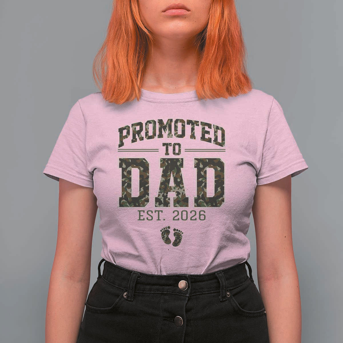Camouflage Promoted To Dad Est 2026 T Shirt For Women Camo Pregnancy Announcement Graphic