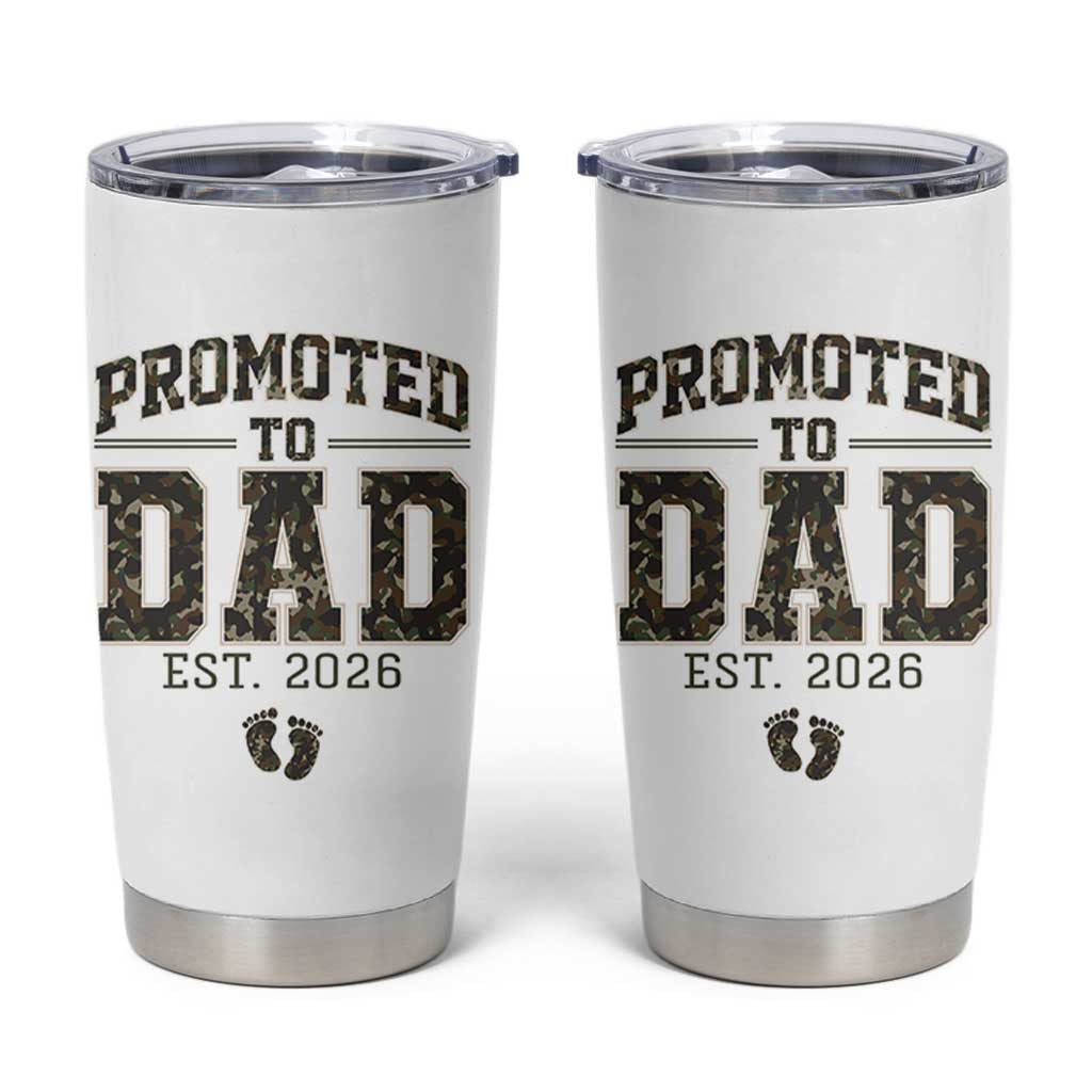 Camouflage Promoted To Dad Est 2026 Tumbler Cup Camo Pregnancy Announcement Graphic