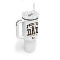 Camouflage Promoted To Dad Est 2026 Tumbler With Handle Camo Pregnancy Announcement Graphic