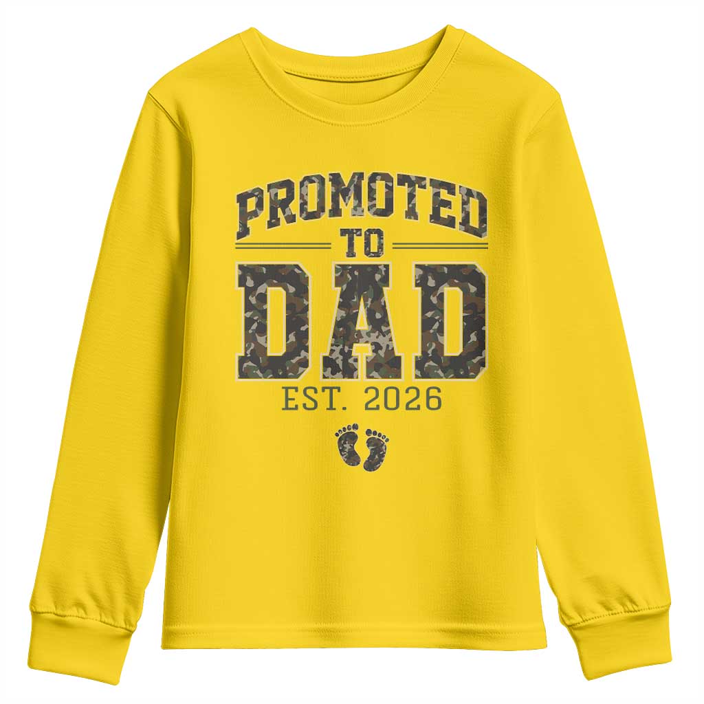 Camouflage Promoted To Dad Est 2026 Youth Sweatshirt Camo Pregnancy Announcement Graphic