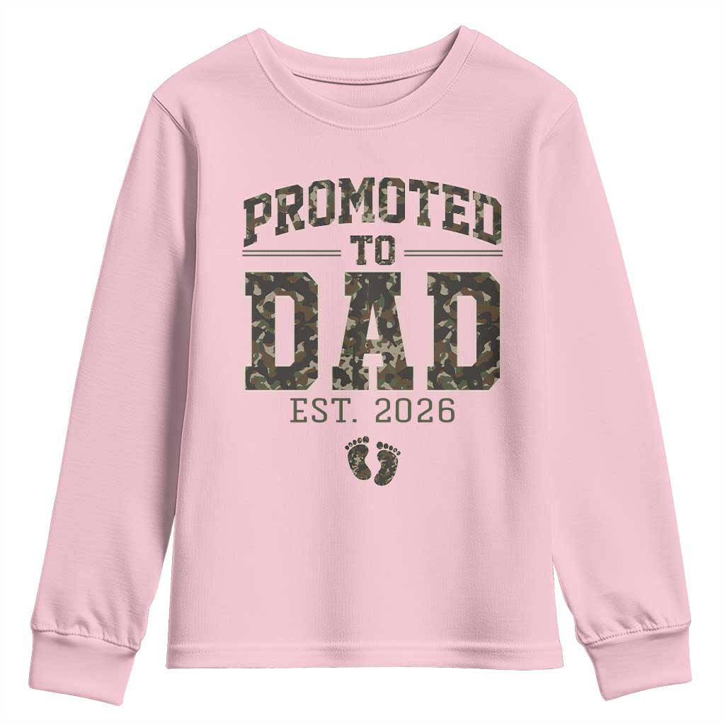 Camouflage Promoted To Dad Est 2026 Youth Sweatshirt Camo Pregnancy Announcement Graphic
