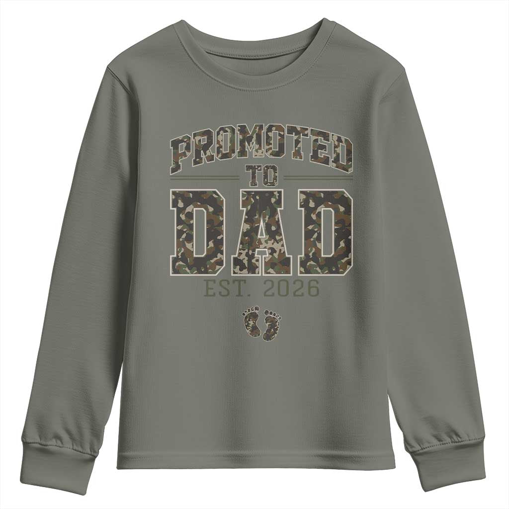 Camouflage Promoted To Dad Est 2026 Youth Sweatshirt Camo Pregnancy Announcement Graphic