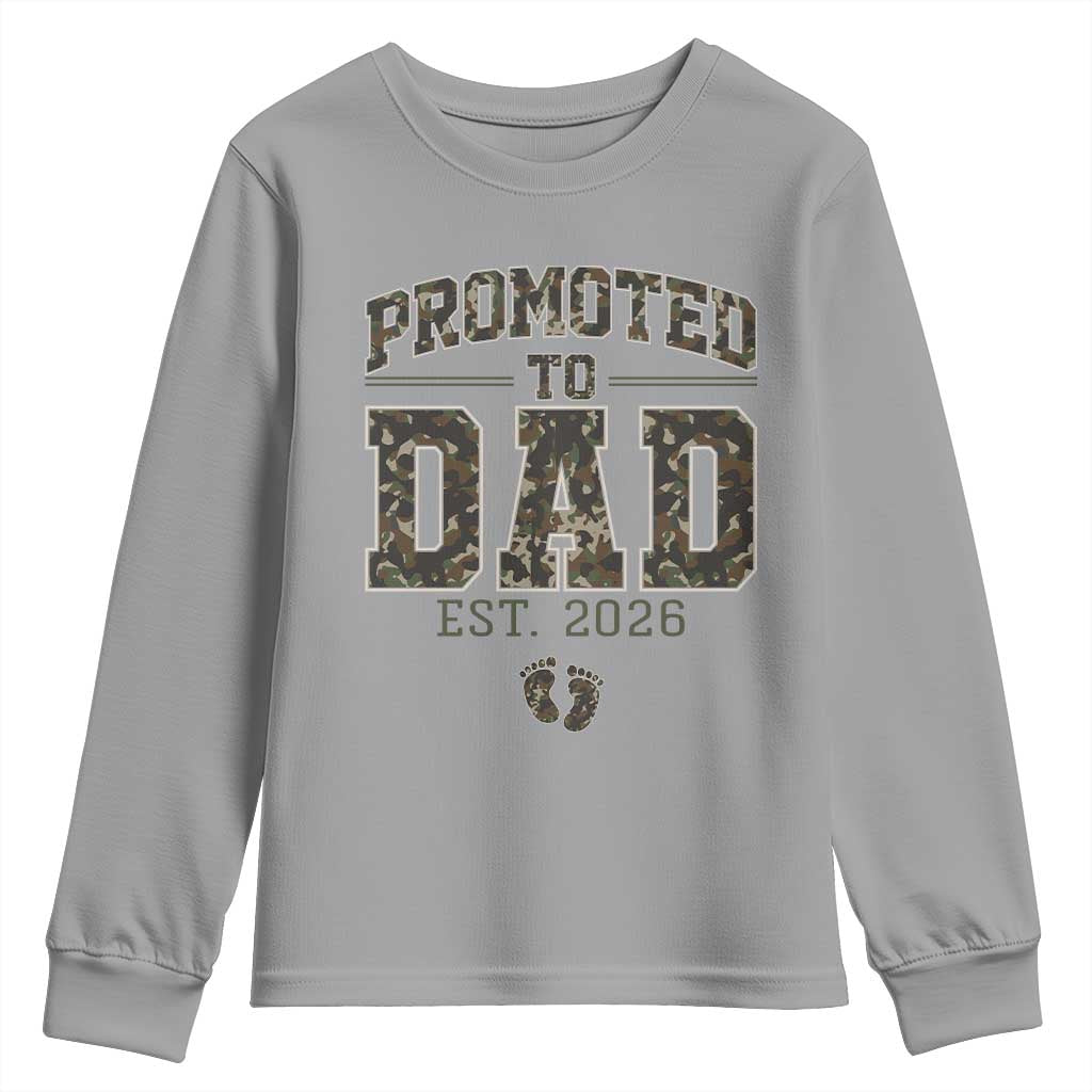 Camouflage Promoted To Dad Est 2026 Youth Sweatshirt Camo Pregnancy Announcement Graphic