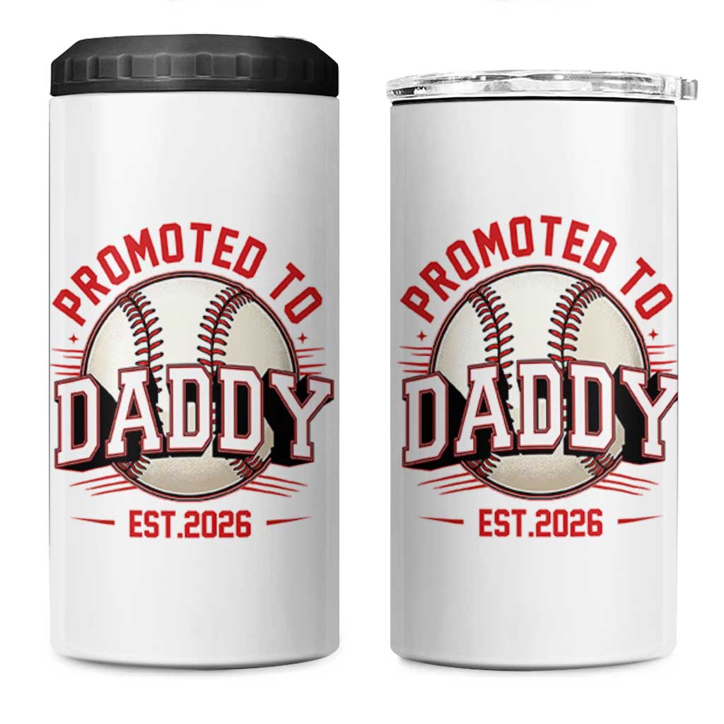 Promoted To Dad 2026 Baseball 4 in 1 Can Cooler Tumbler First Time Father Sports Lover