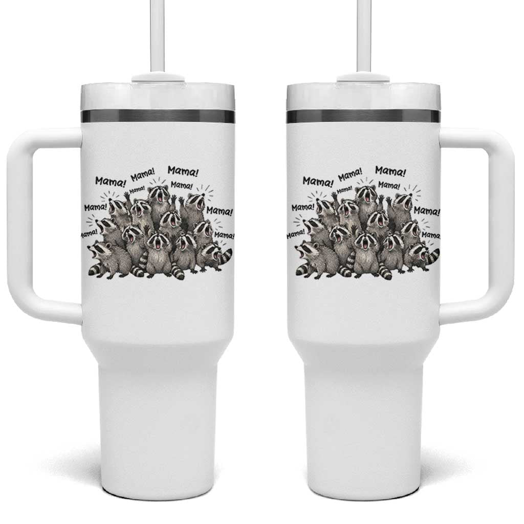 Funny Raccoon Mama Life Tumbler With Handle Motherhood Chaos Trash Panda