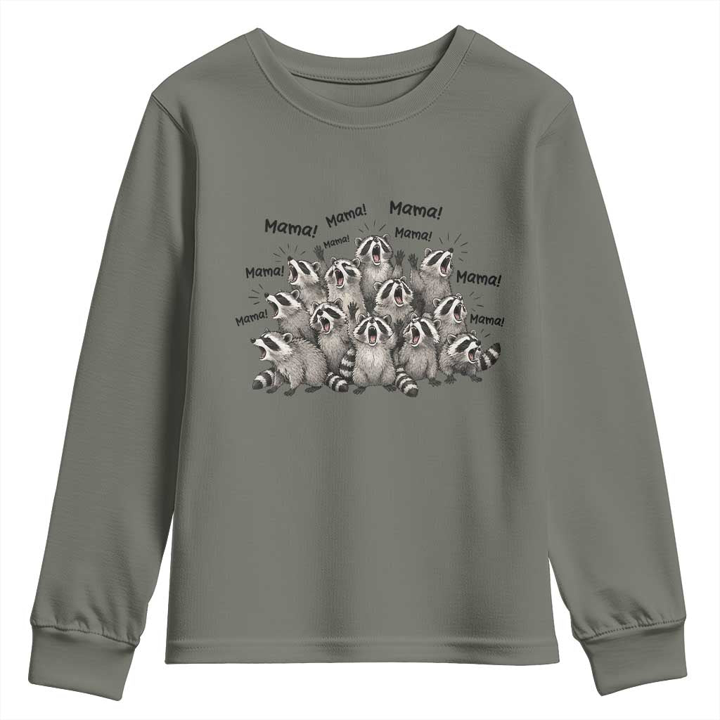 Funny Raccoon Mama Life Youth Sweatshirt Motherhood Chaos Trash Panda