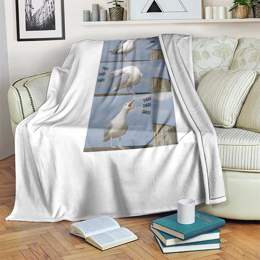 Funny Seagull Papa Throw Blanket Fathers Day Gift Ocean Life Dad Graphic