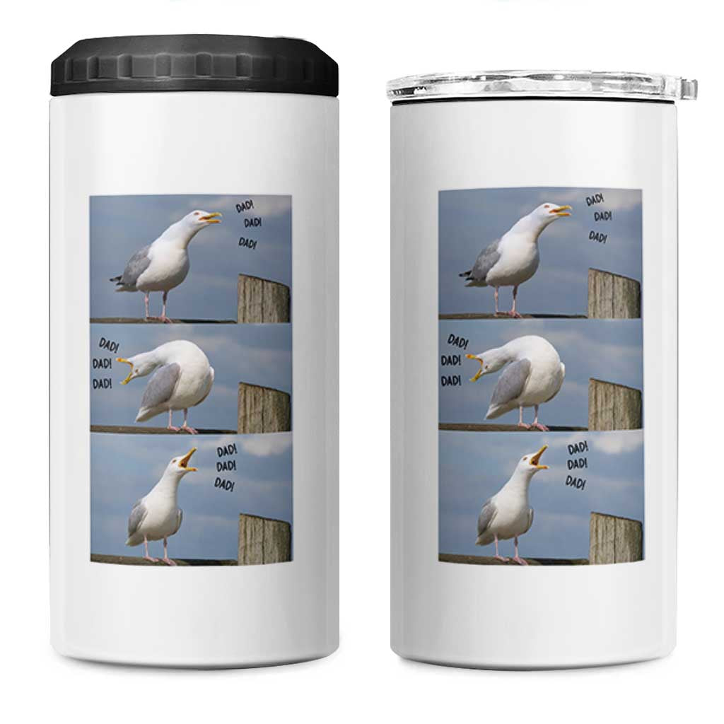 Funny Seagull Papa 4 in 1 Can Cooler Tumbler Fathers Day Gift Ocean Life Dad Graphic