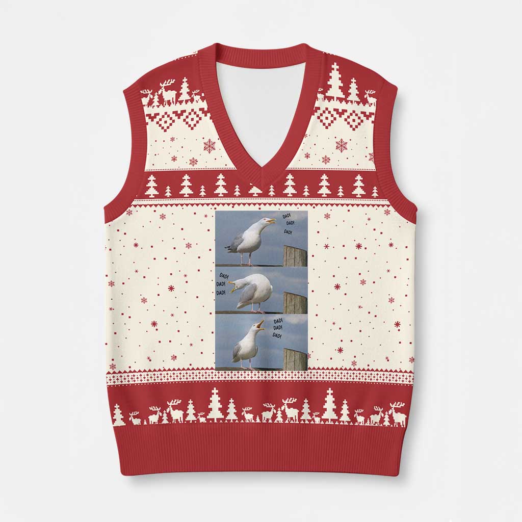 Funny Seagull Papa V-Neck Knit Sweater Vest Fathers Day Gift Ocean Life Dad Graphic