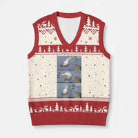 Funny Seagull Papa V-Neck Knit Sweater Vest Fathers Day Gift Ocean Life Dad Graphic