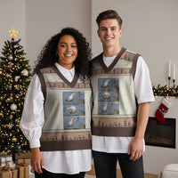 Funny Seagull Papa V-Neck Knit Sweater Vest Fathers Day Gift Ocean Life Dad Graphic