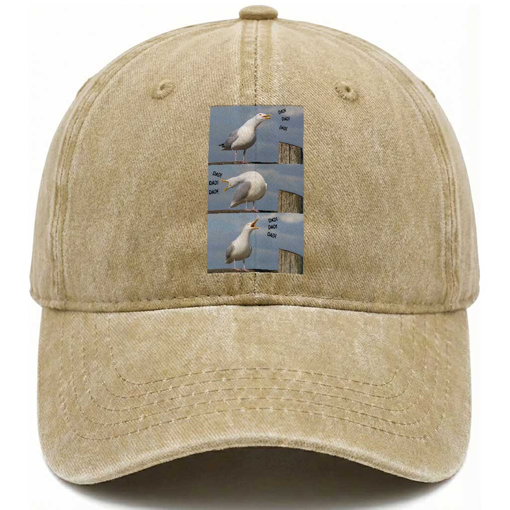 Funny Seagull Papa Washed Cotton Baseball Cap Fathers Day Gift Ocean Life Dad Graphic