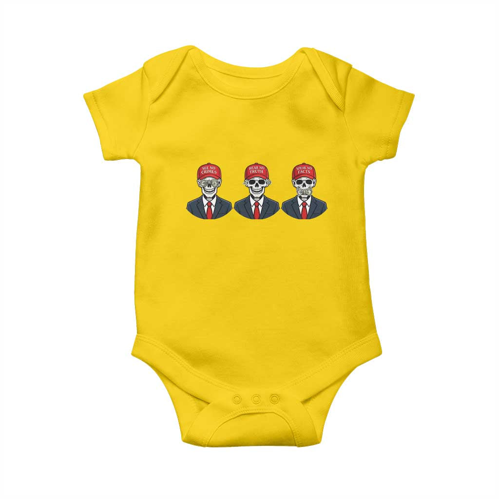 Skeleton See No Crimes Hear No Truth Baby Onesie Funny Political Satire