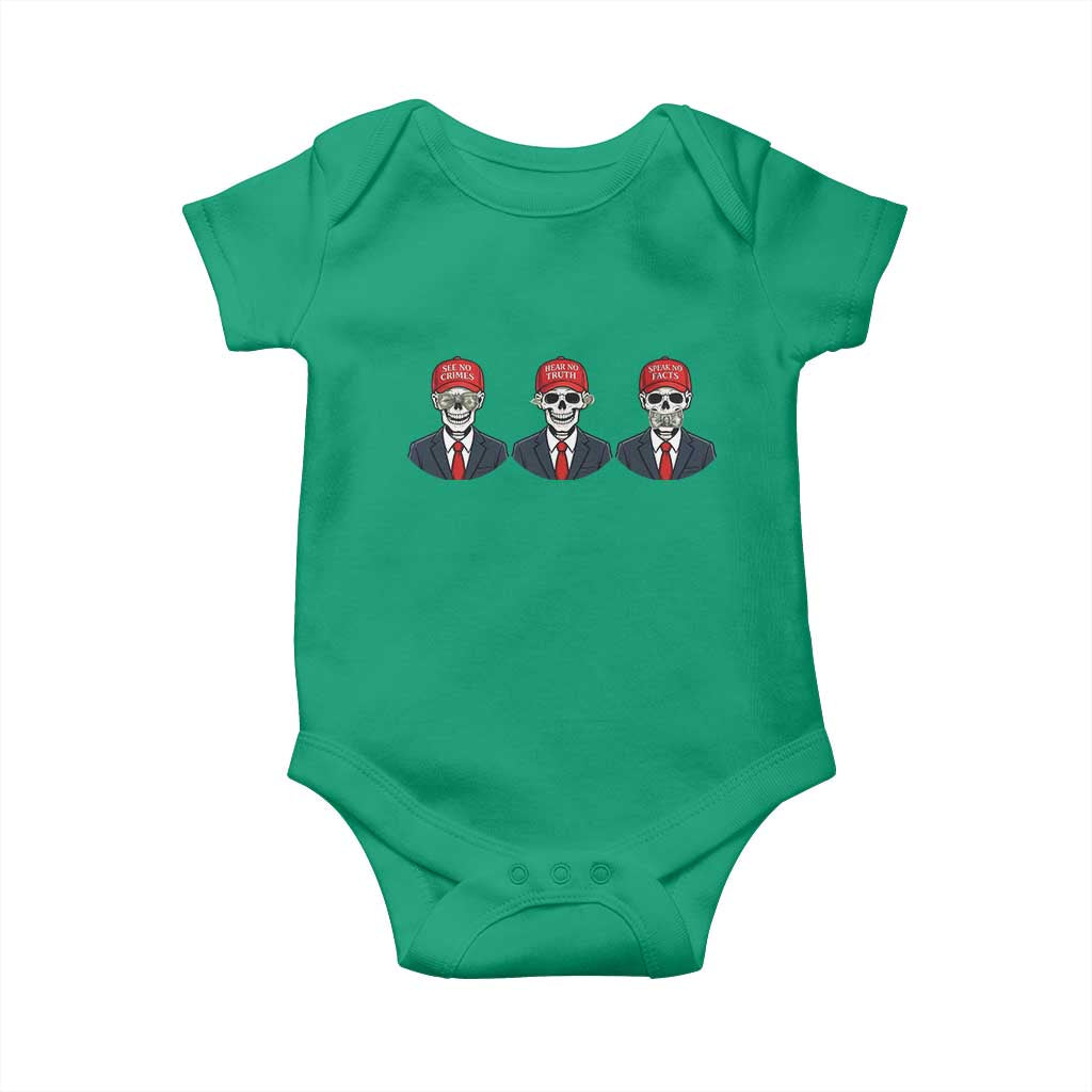 Skeleton See No Crimes Hear No Truth Baby Onesie Funny Political Satire