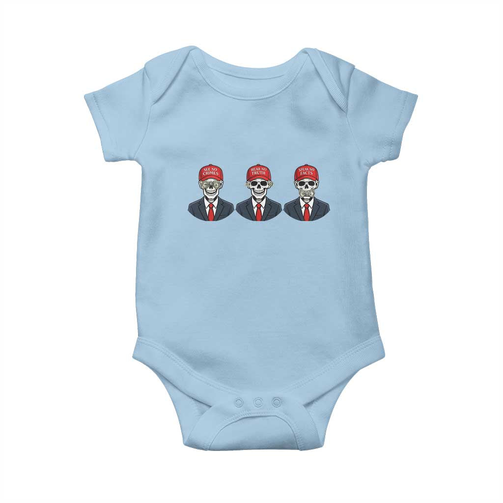 Skeleton See No Crimes Hear No Truth Baby Onesie Funny Political Satire