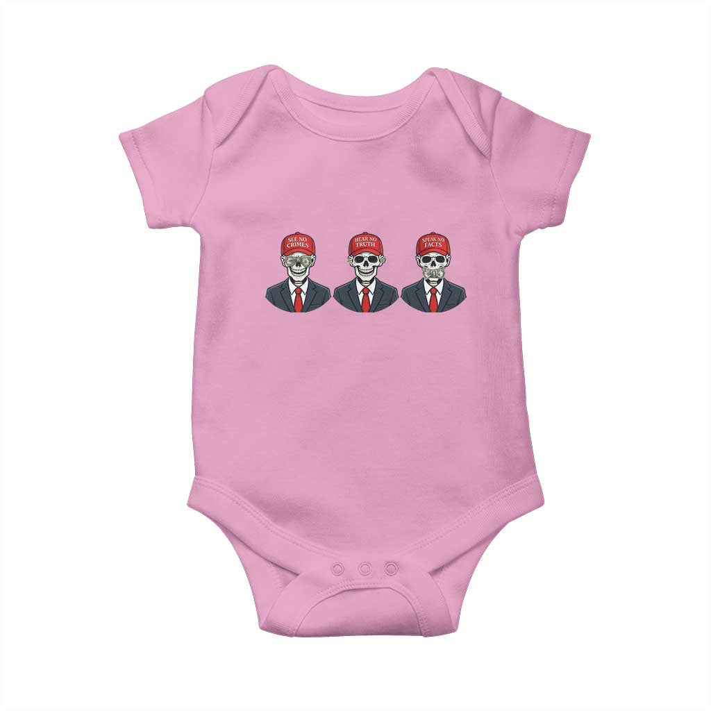 Skeleton See No Crimes Hear No Truth Baby Onesie Funny Political Satire