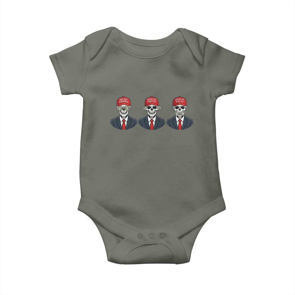 Skeleton See No Crimes Hear No Truth Baby Onesie Funny Political Satire