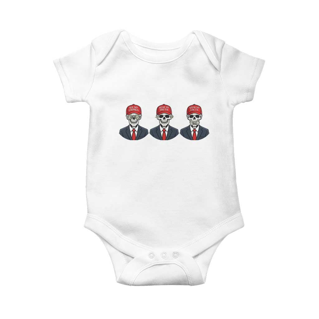 Skeleton See No Crimes Hear No Truth Baby Onesie Funny Political Satire
