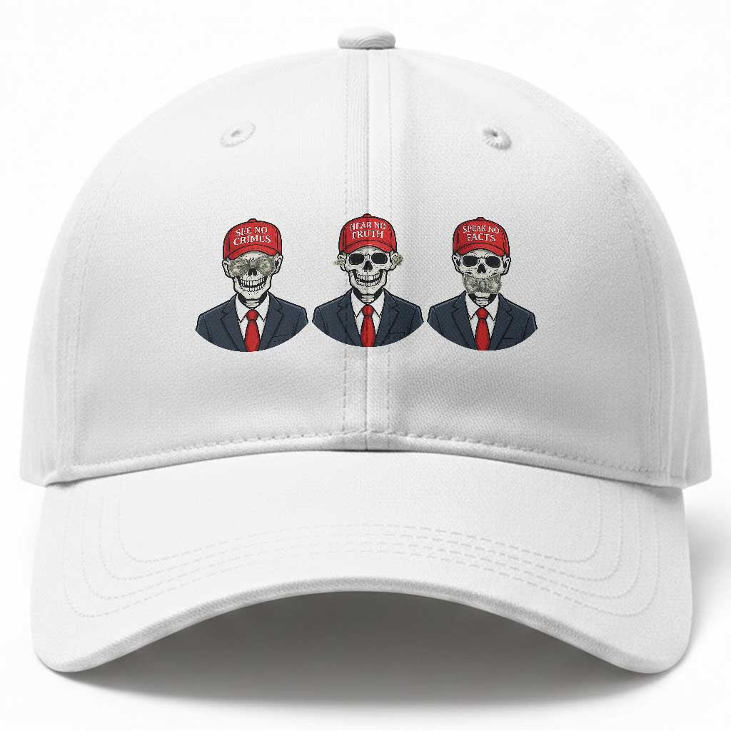 Skeleton See No Crimes Hear No Truth Baseball Cap Funny Political Satire