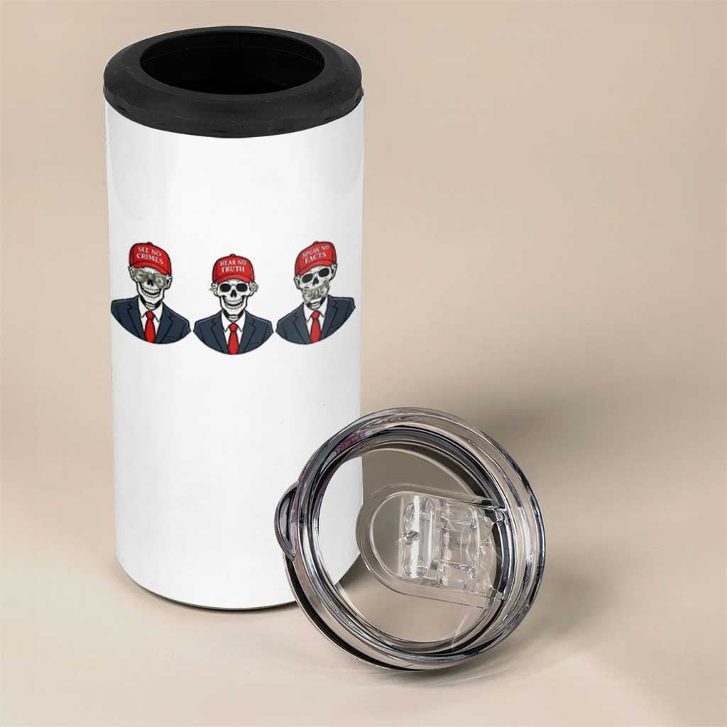 Skeleton See No Crimes Hear No Truth 4 in 1 Can Cooler Tumbler Funny Political Satire