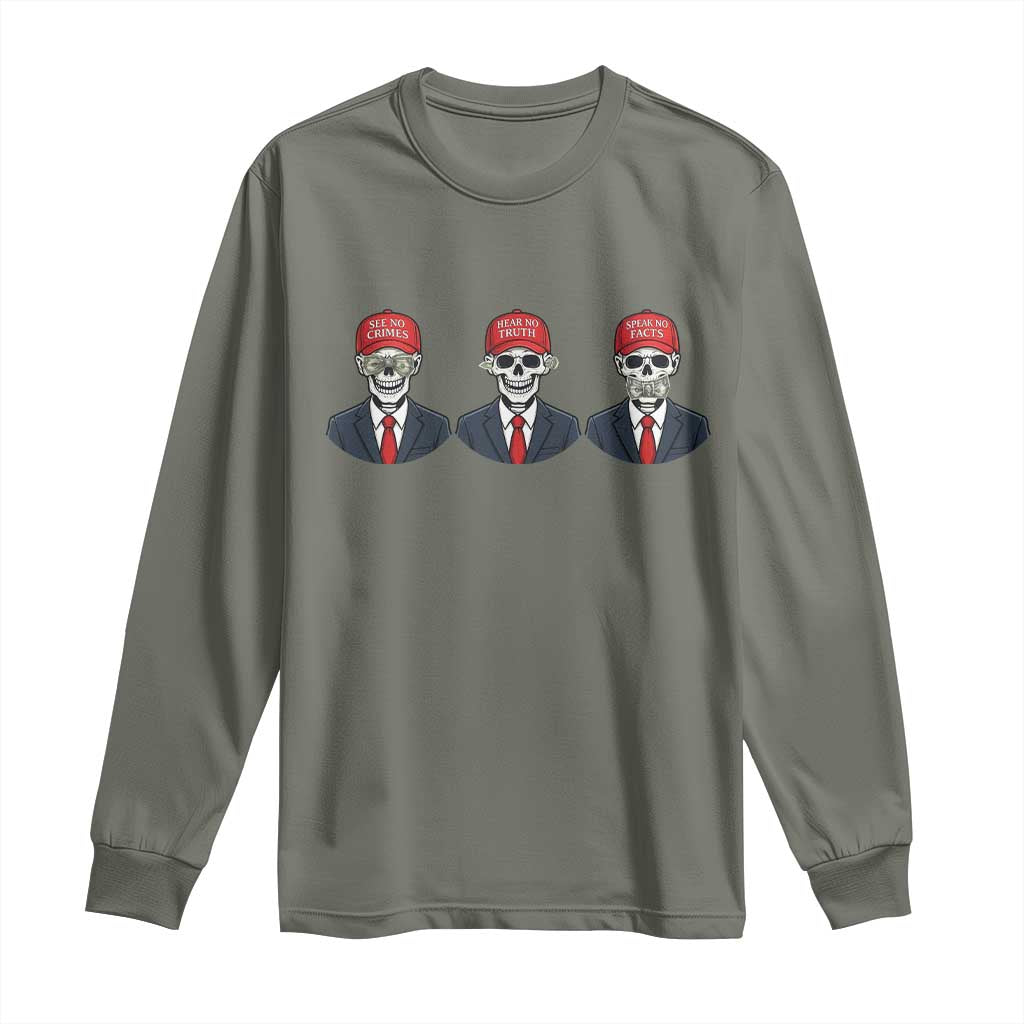 Skeleton See No Crimes Hear No Truth Long Sleeve Shirt Funny Political Satire