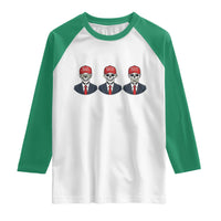 Skeleton See No Crimes Hear No Truth Raglan Shirt Funny Political Satire