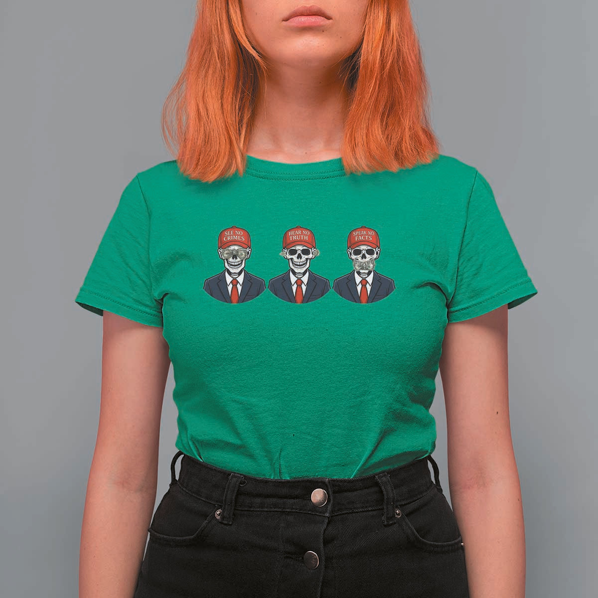 Skeleton See No Crimes Hear No Truth T Shirt For Women Funny Political Satire