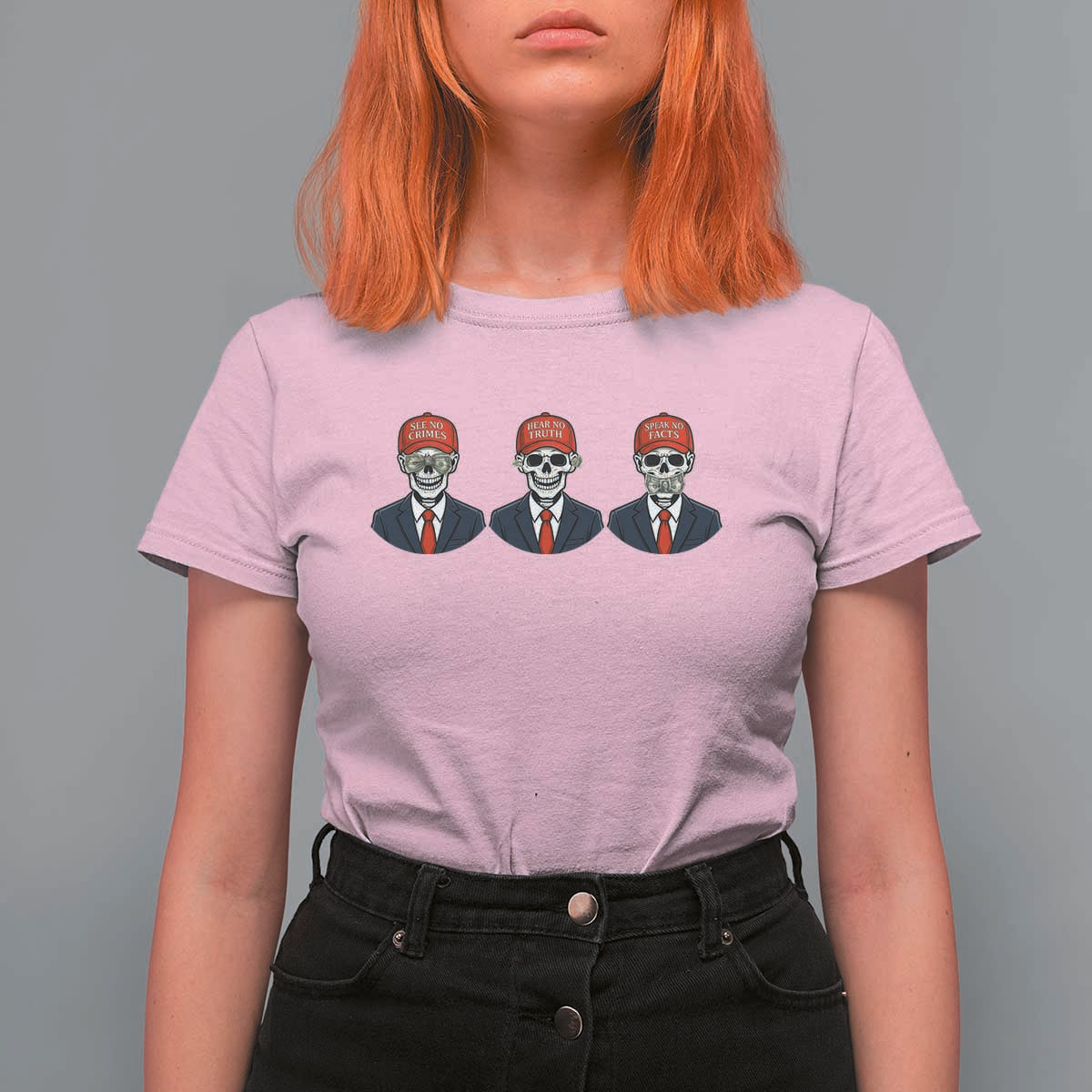 Skeleton See No Crimes Hear No Truth T Shirt For Women Funny Political Satire