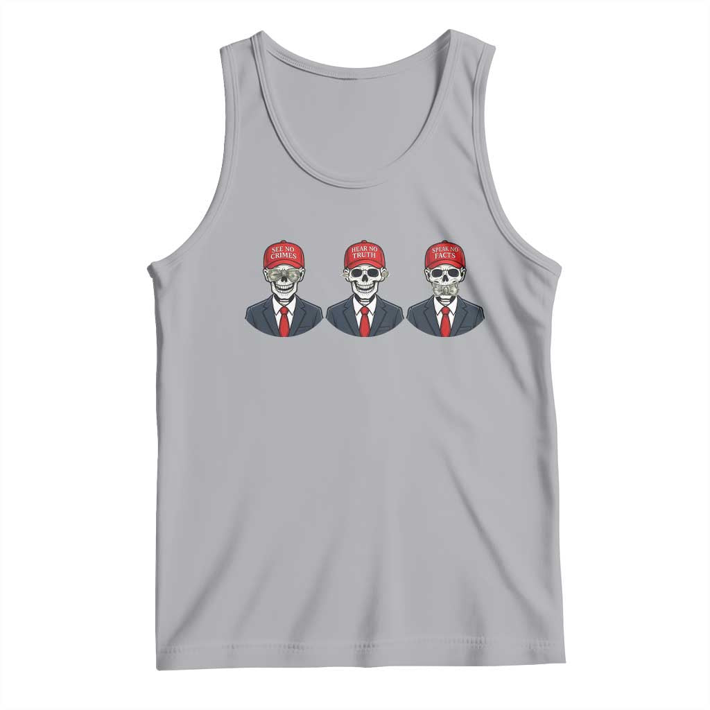 Skeleton See No Crimes Hear No Truth Tank Top Funny Political Satire