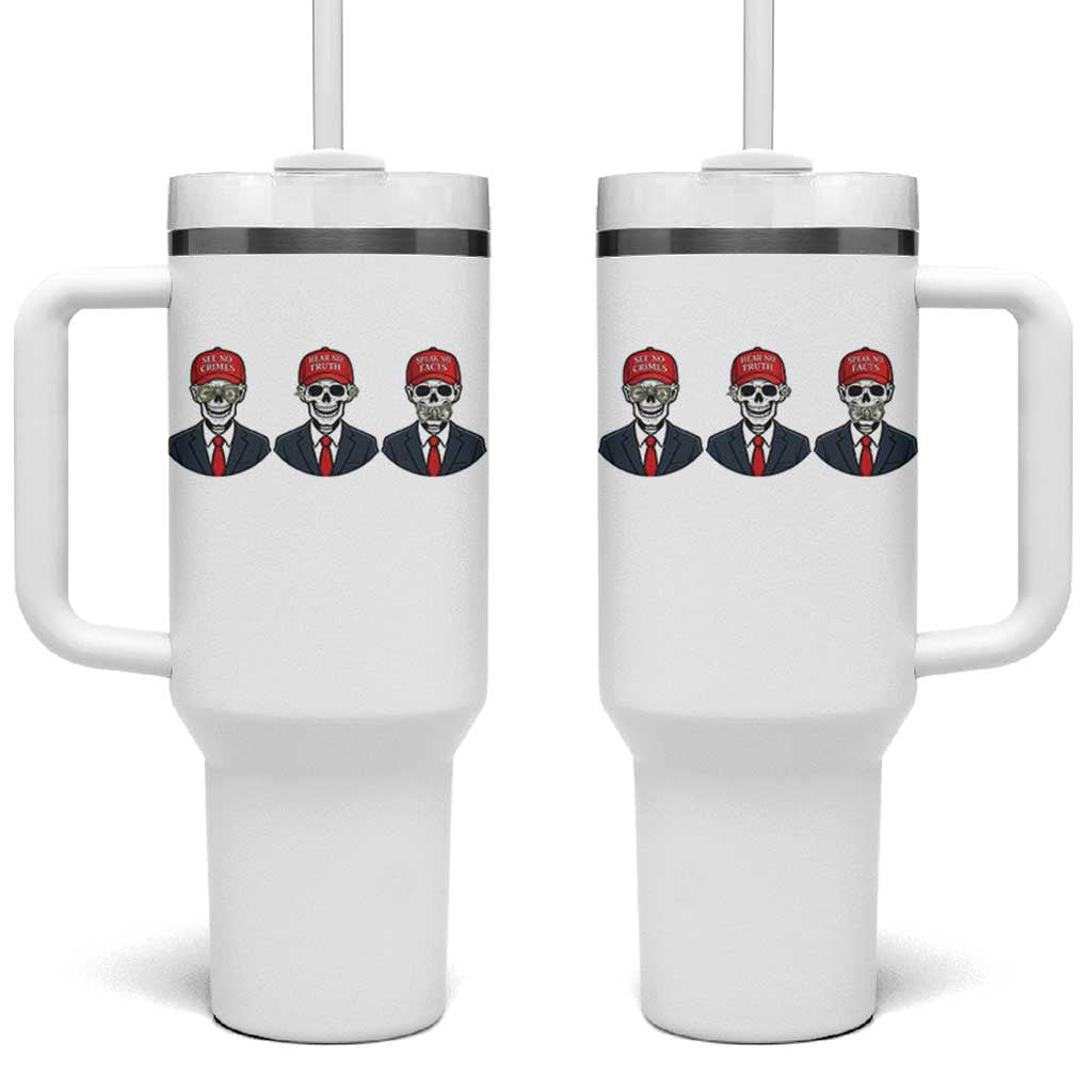 Skeleton See No Crimes Hear No Truth Tumbler With Handle Funny Political Satire